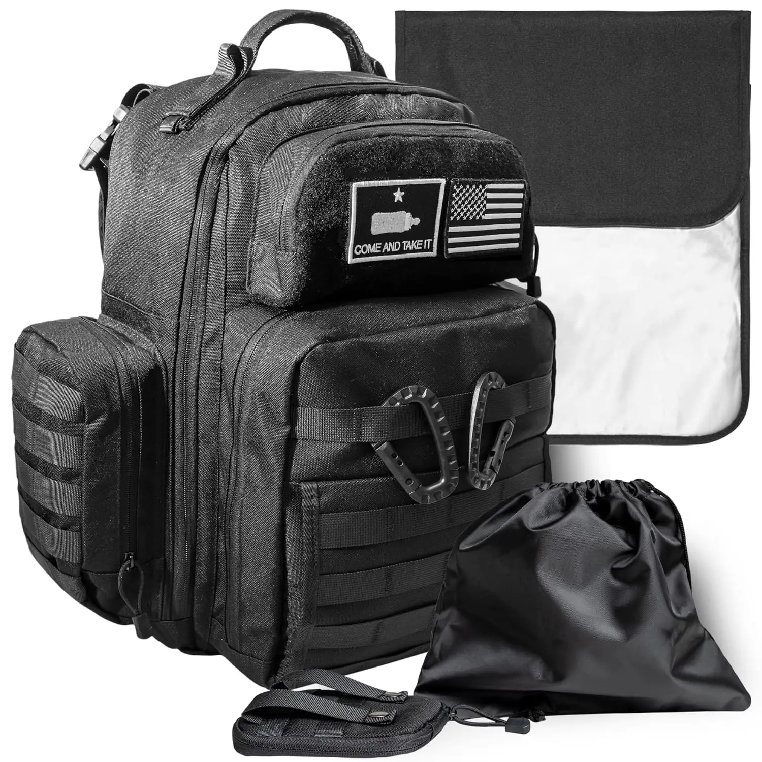 

Military-Style Waterproof Diaper Backpack with Insulated Pockets, Wipe Dispenser & Dirty Diaper Pouch for Parents