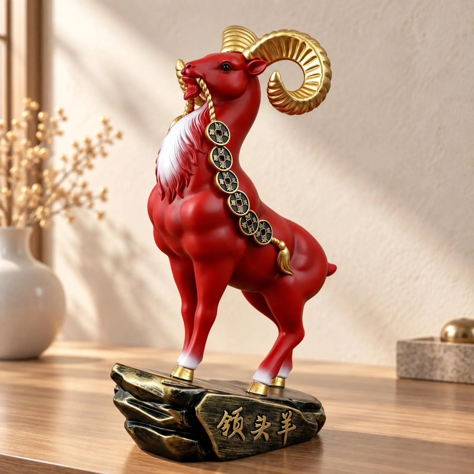 Animal Figurine Three-Dimensional Resin Ram Figurine Sculpted Ram Décor Piece for Gift Shoppers, Office, Living Room