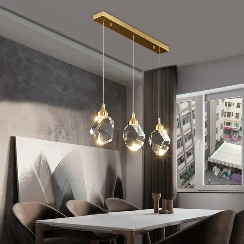 New  K9 Crystal Dining Chandeliers For Bedroom Bedsides Balcony Bar Room Decor Lamps Gold Wire Hanging  Ceiling Lights
