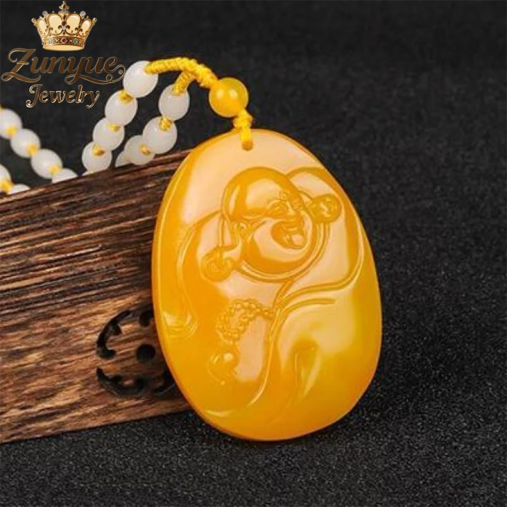 

Natural Yellow Dragon Jade Carved Maitreya Buddha Jade Pendant Luxury Quality Jewelry Fashion Jewelry Exquisite Charms Elegant