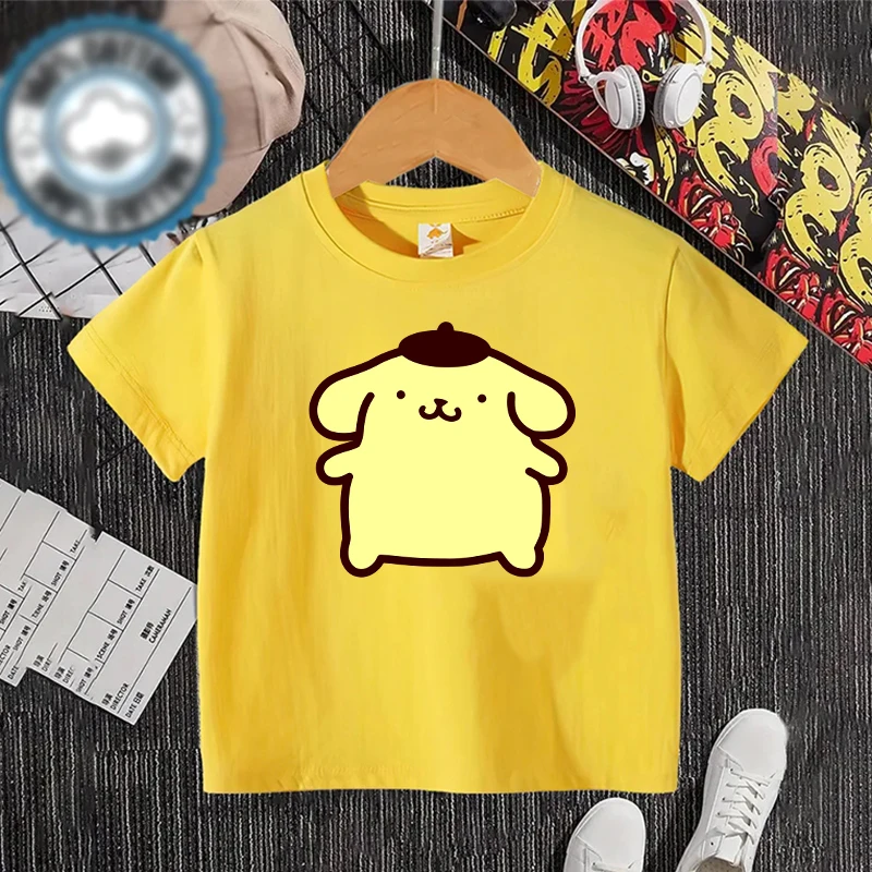 

Sanrio Child Polyester Short Sleeve T-shirt Cartoon Pompompurin Print Tees Boys Girls Kawaii Clothing Cute Summer Casual Tops