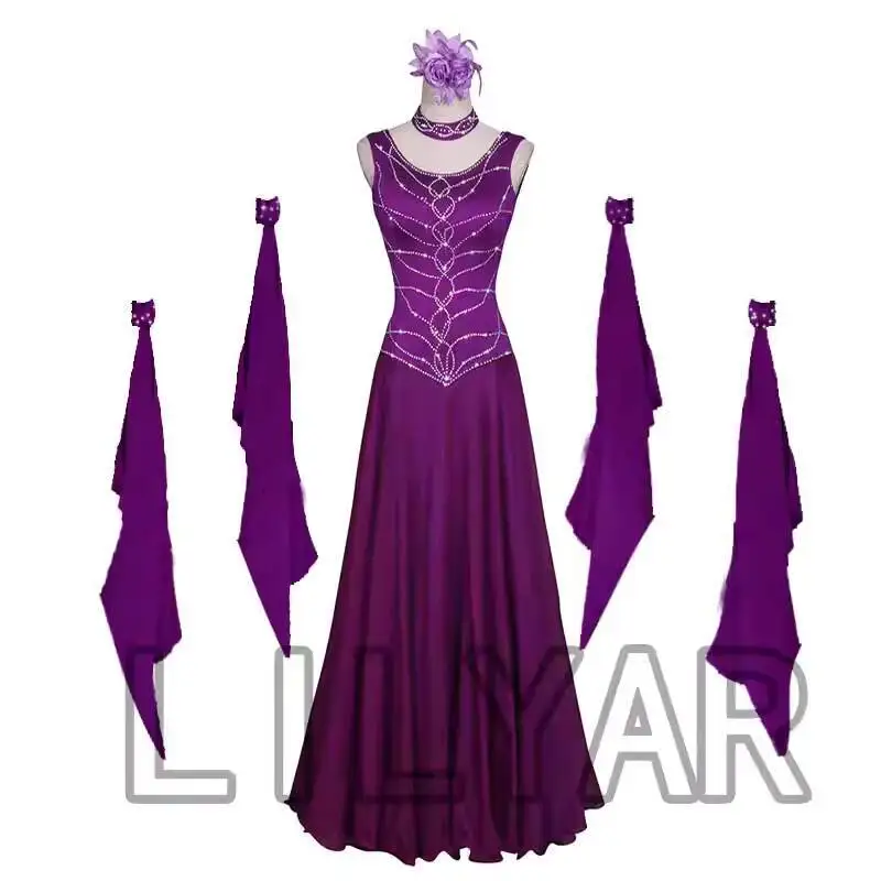 Nuovo abito da competizione professionale Gonna da ballo altalena grande Abito da ballo moderno per valzer Gonna da ballo quadrata Viola