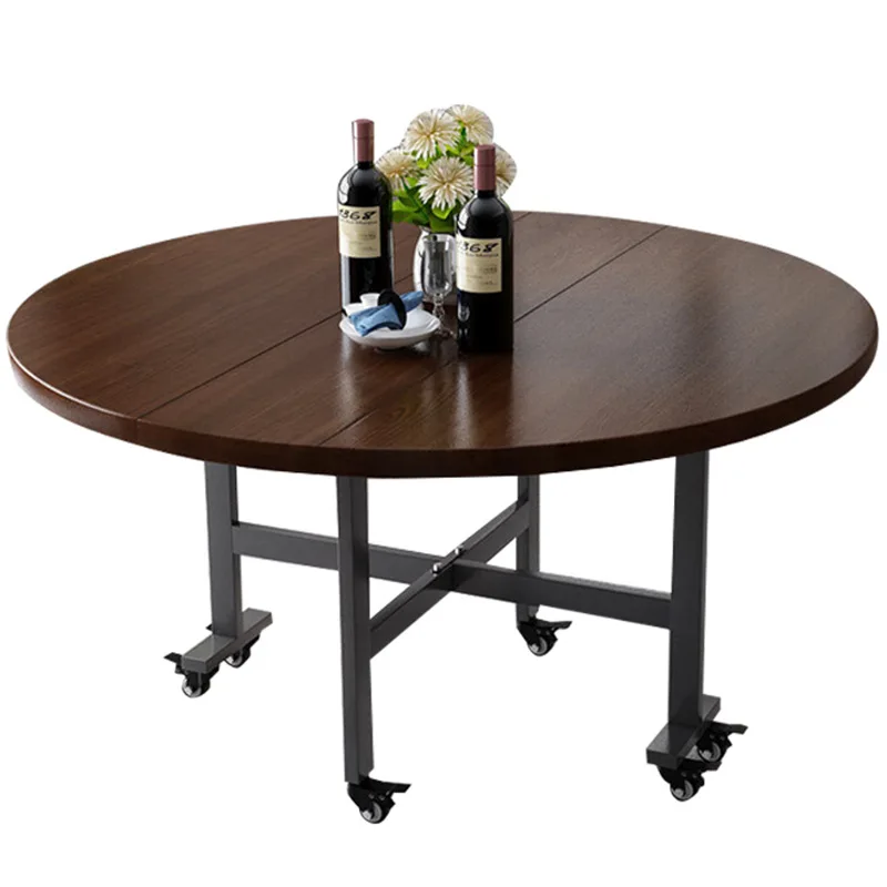 Small apartment portable movable dining table, hotel plate storage large round table