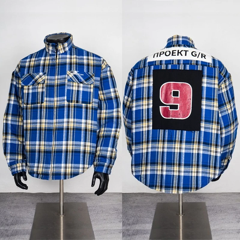 

Европейский и американский трендовый проект G/R Куртка Зимнее клетчатое пальто Лоскутное пальто с буквенным принтом Куртки с воротником-стойкой и хлопковой подкладкой