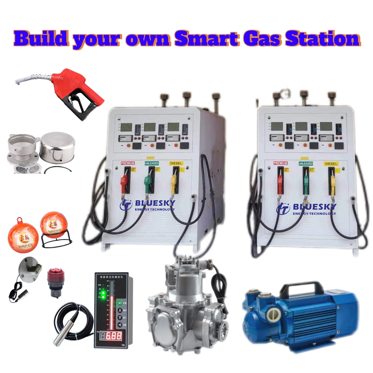 Best Seller 3000L 3 Hoses Smart Mini Mobile Fuel Portable Station Dispenser Micro Gas Station With ATG ,Printer POS