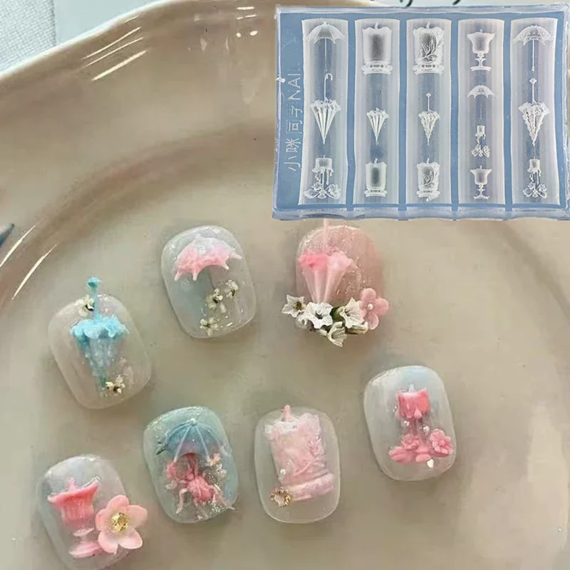 3D レリーフレース傘シリコーンネイルアートモールド DIY ネイルデコレーション透明マニキュアテンプレート傘シリコーンネイルアートモールドギフト
