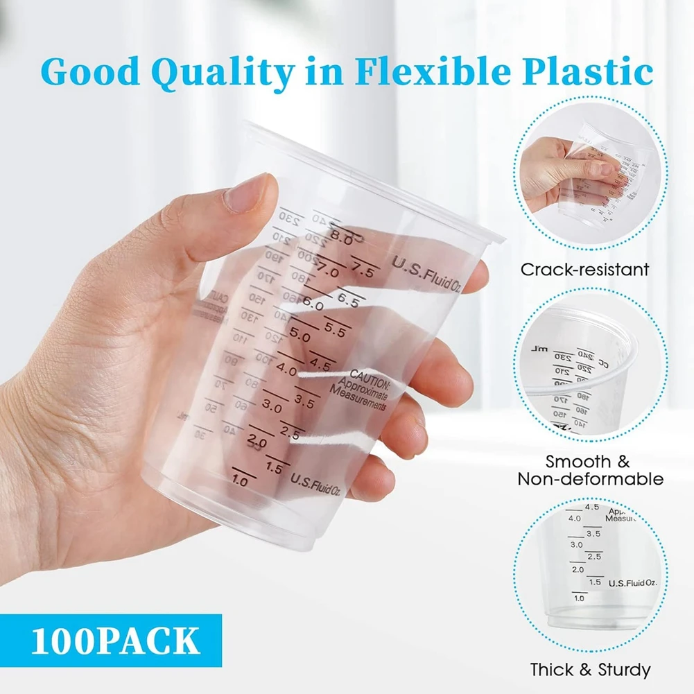 

B50C Plastic Mixing Cups With Wooden Sticks, Disposable Can Be Used For Paint, Cooking For Liquid Measurement
