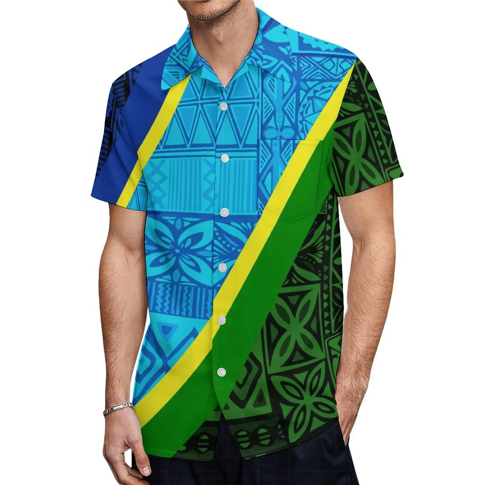 Vestido apertado para senhoras, gola redonda polinésia, vestido Samoa, terno de casal de verão, camisa masculina, traje de clube, 2 peças