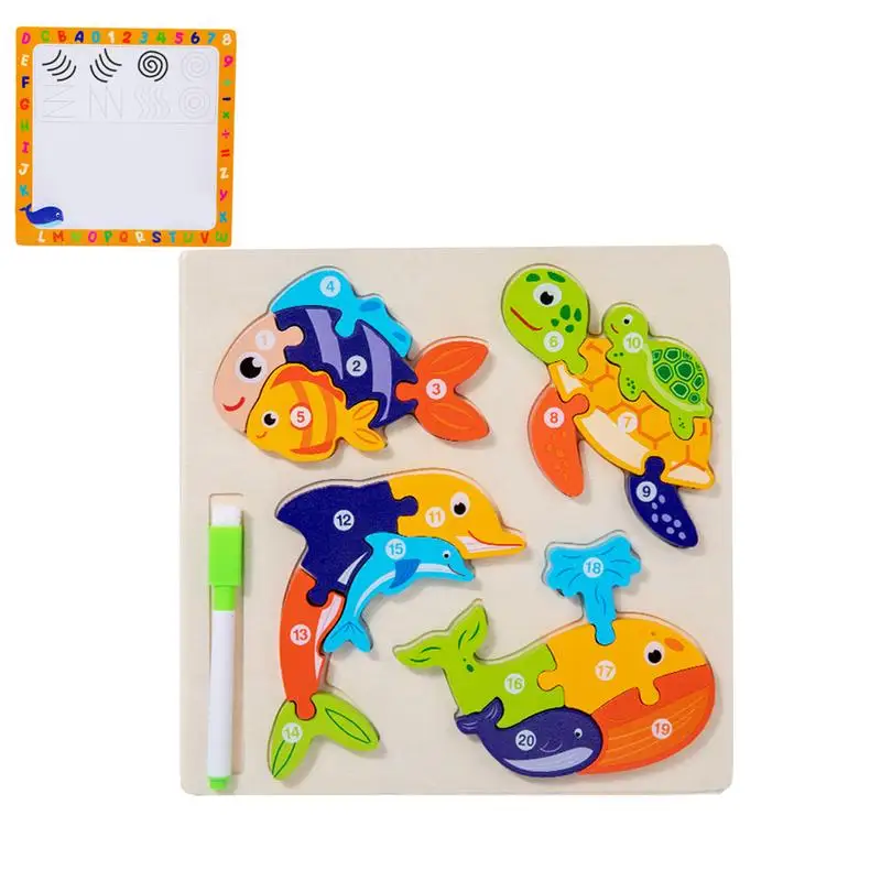 

Wooden Animal Puzzle 3D Animal Jigsaw Toys Double-sided Colorful Novelty Animal Shape Puzzle For Children Logic Game STEM