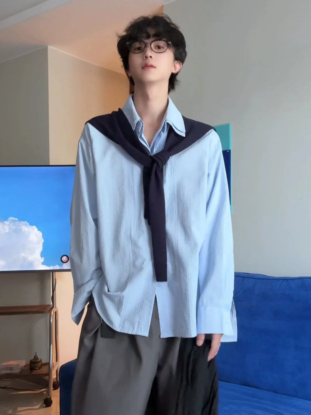 

Мужская удлиненная куртка-накидка Blue Korean Sle Cleanfit Autumn, дышащая, удобная, повседневная, модная верхняя одежда