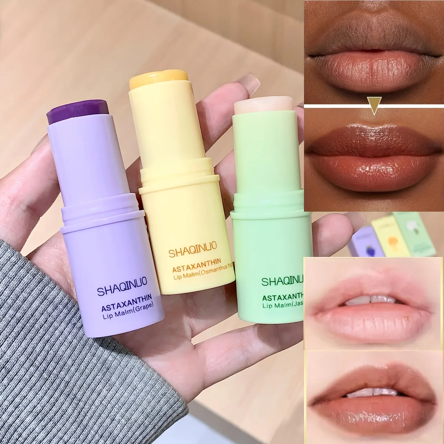 3-farbiger Lippenbalsam – Osmanthus, Jasmintee und Traubendüfte, Lippenpflege, feuchtigkeitsspendend und nährend