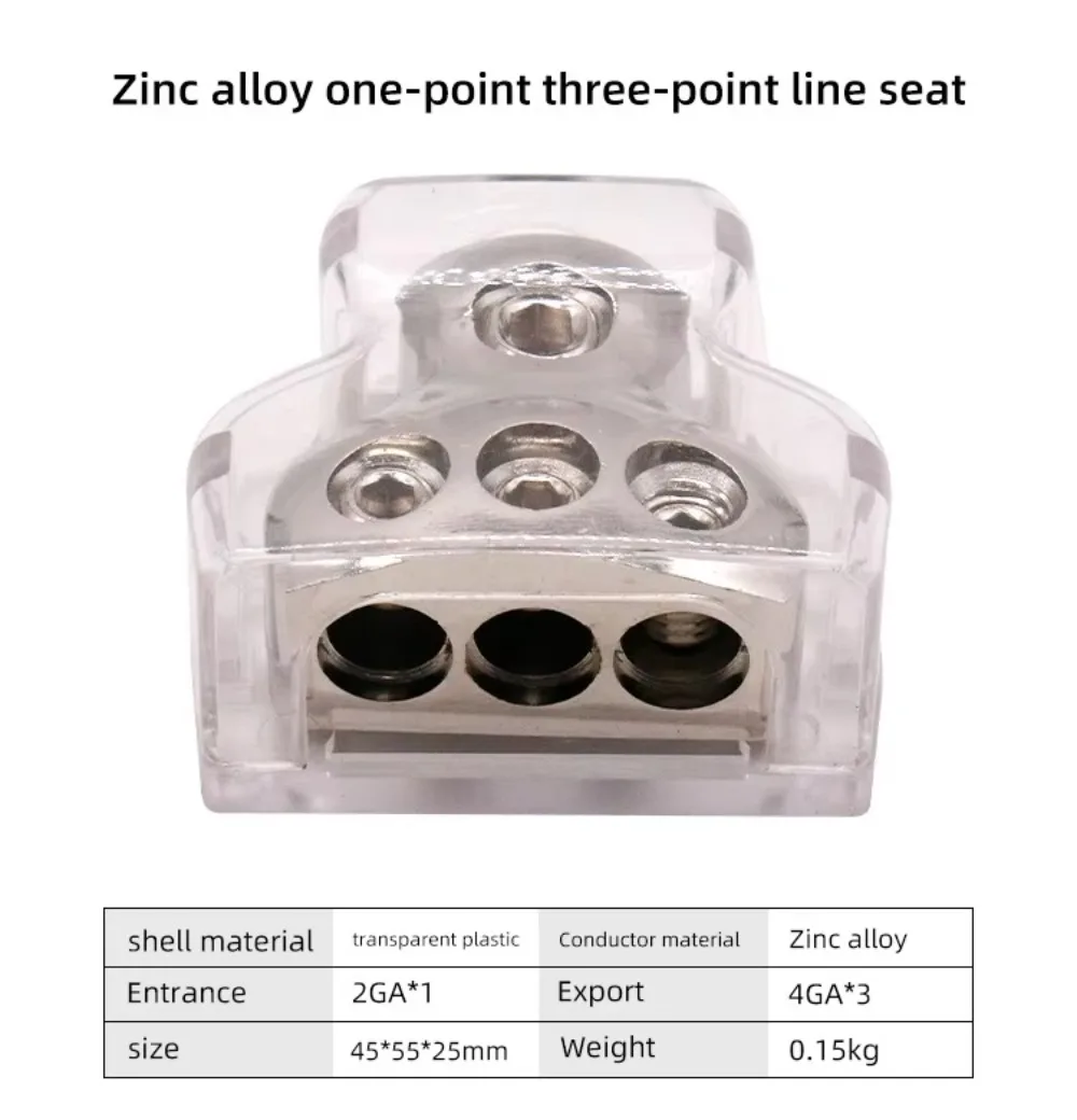 Fxq204 Car Audio Power Distribution Block, Input 0Ga, Output 3 * 4Ga, Zinc Alloy Conductor Distribution Block, Metal Power Distribution Module