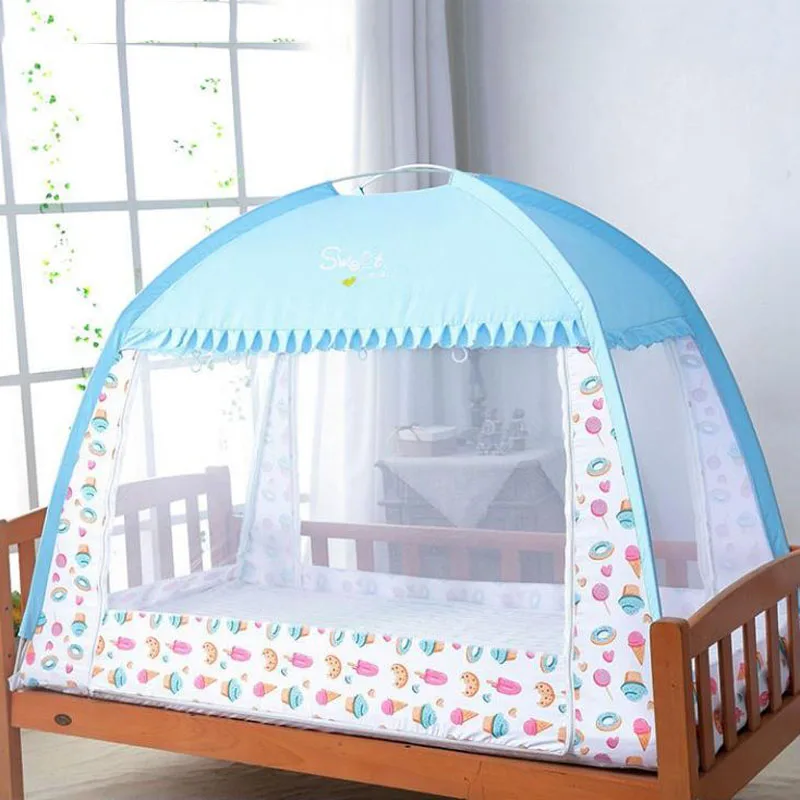 Cartoon Boys Girls Yurt Mosquito Net Double Door Dustproof Roof Baby Mosquito Net Anti-fall Full Bottom Crib Yurt Mosquito Net