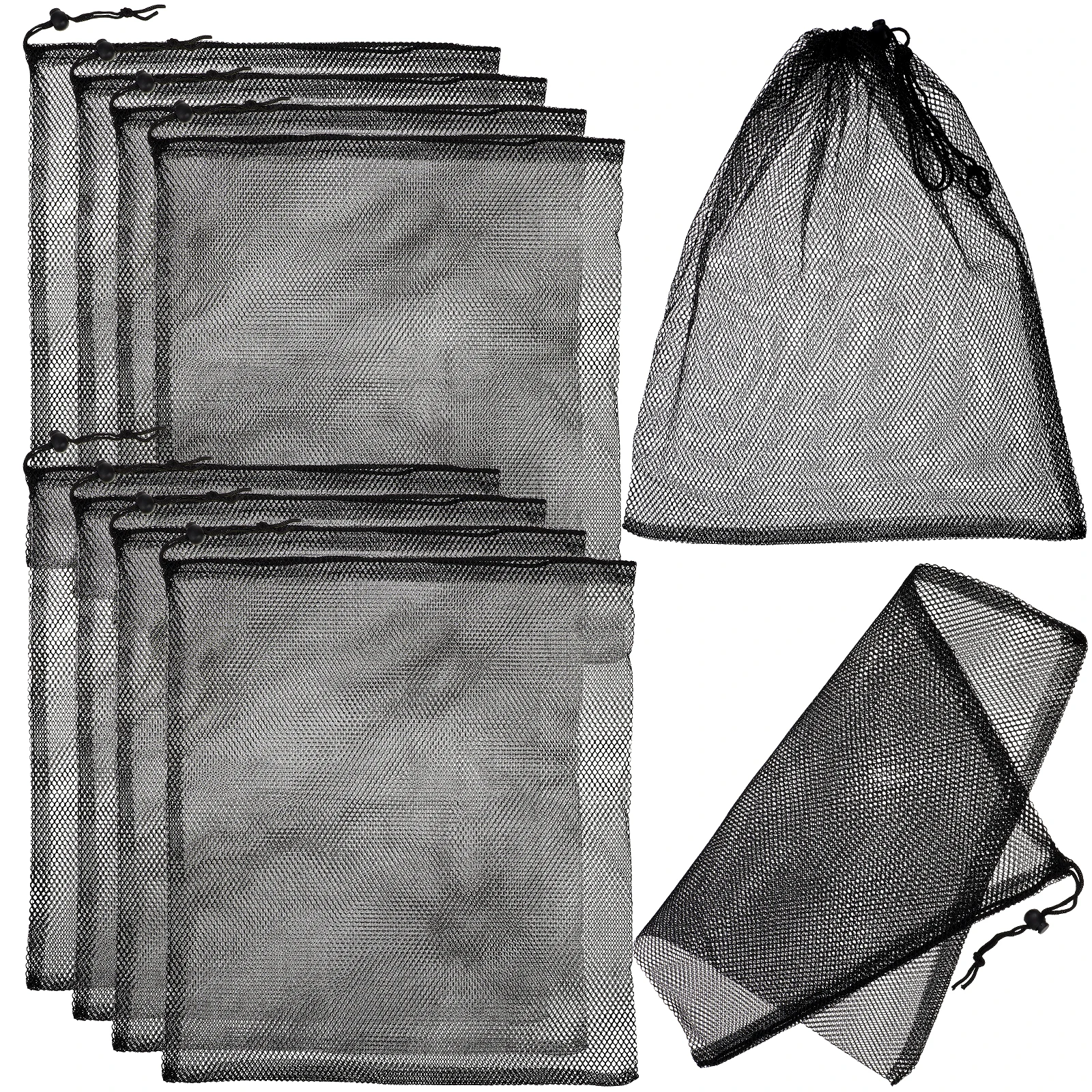 

10 Black 30x40cm Drawstring Mesh Bags For Vegetable Drawstring Net Bags for Sports Balls Clothing Travel Net Bag