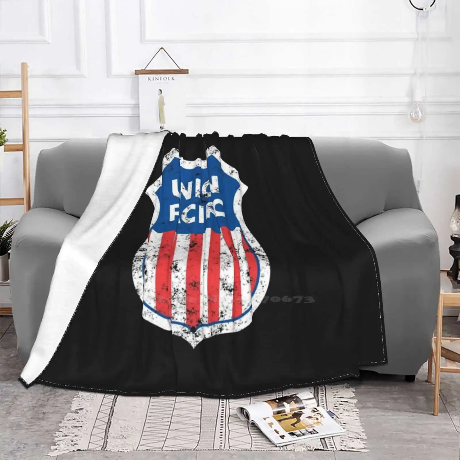 Pacific ( Distressed ) All Sizes Soft Cover Blanket Home Decor Bedding Union Pacific Railroad Rail Travel Locomotive Choo Choo