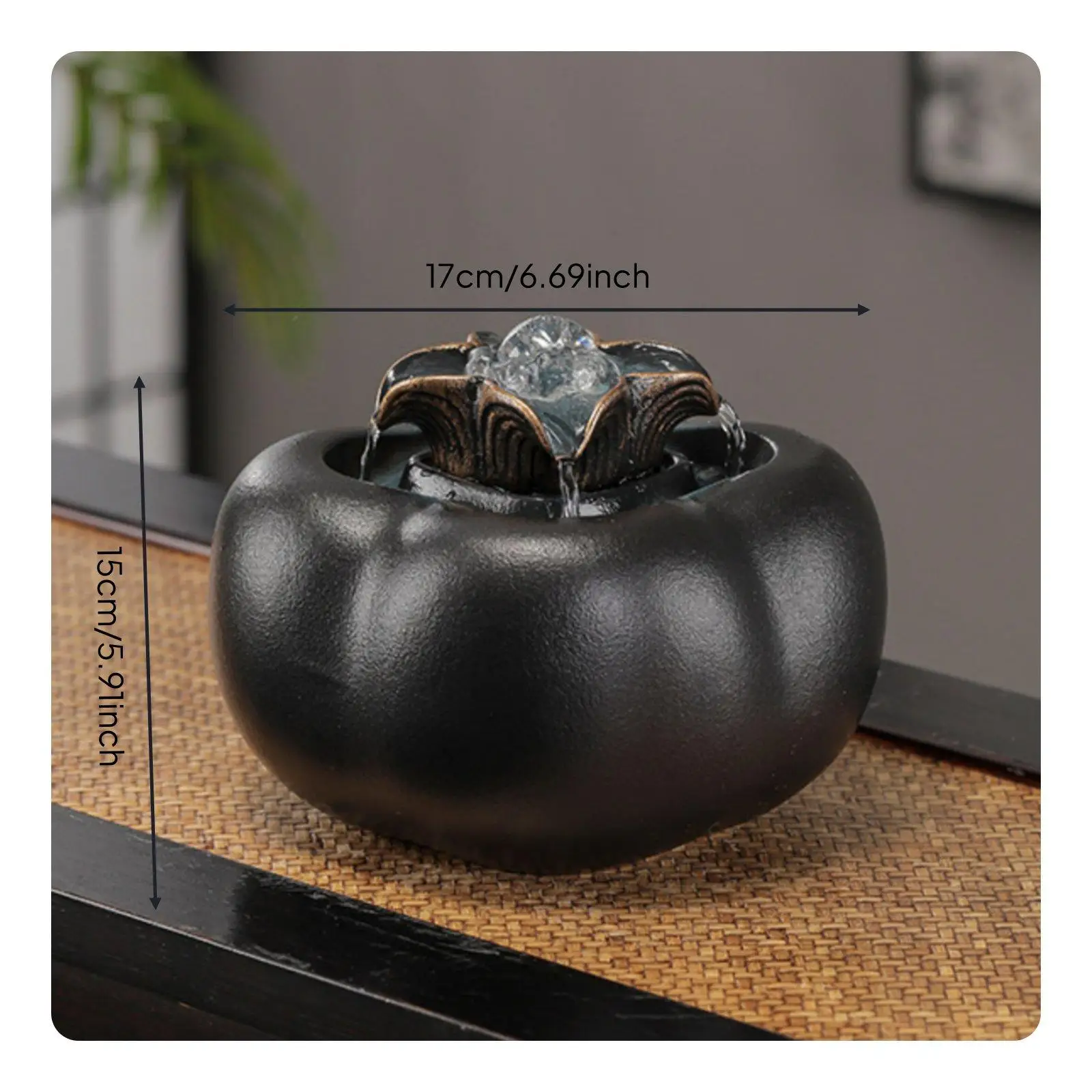Handmade Ceramic Water Fountain with Rotating Ball for Good Luck Desk Decor Feng Shui Tabletop Feature Soothing Waterfall Sound