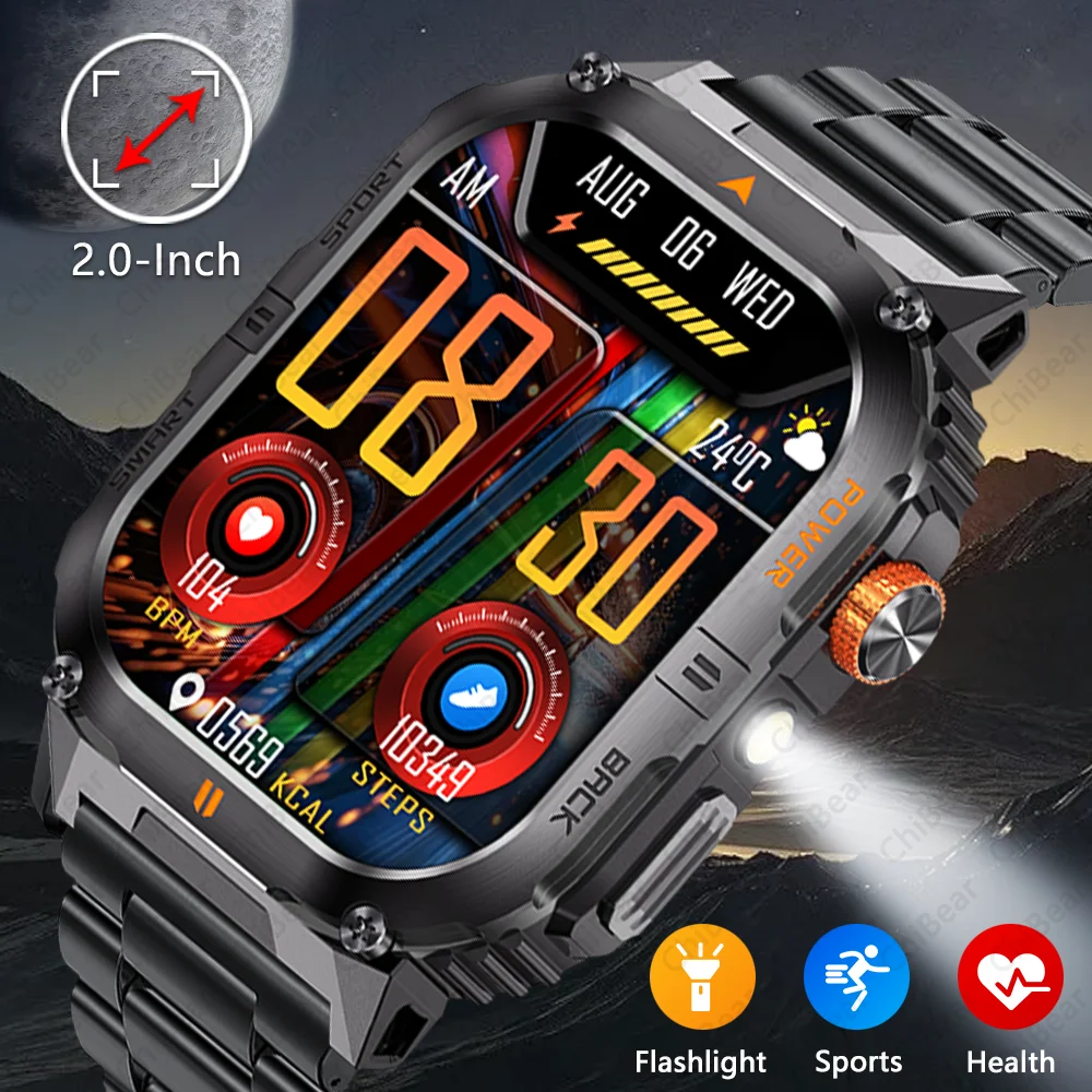 

1000mAh Long Battery Outdoor Military Men Smartwatch Flashlight 100+ Sports Mode Heart Rate IP68 Waterproof Smart Watch 2025 NEW