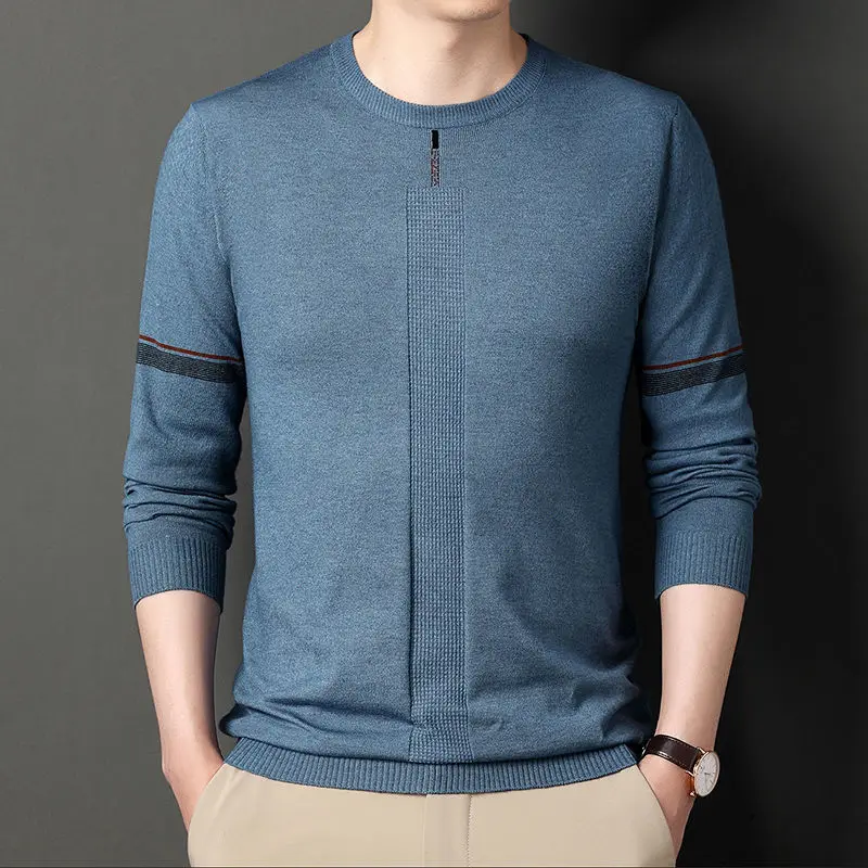 Streetwear Fashion Men Solid Slim Sweaters Spring Autumn Casual Male Clothes Long Sleeve Round Neck Knitted Bottoming Tops 2023