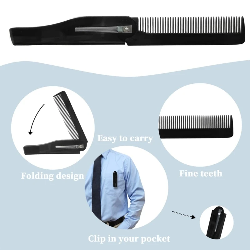Folding Beard Comb with Mirror Mustache Comb Small Pocket Smooth Hair Comb for Men Everyday Grooming and Hair Care Dropshipping
