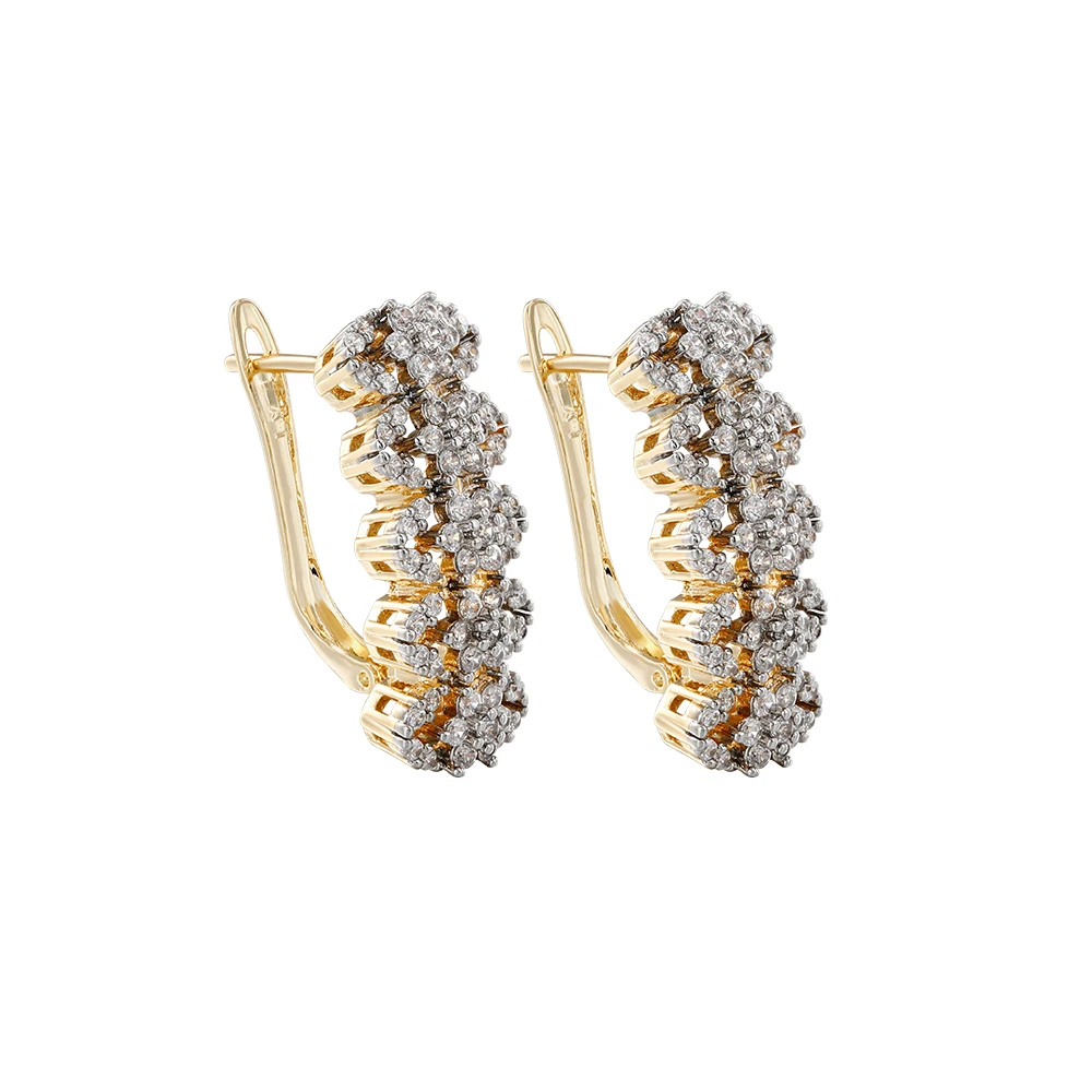 Clustered row zircon earrings and rings set copper plated 14K two-color gold banquet wedding accessories birthday gift