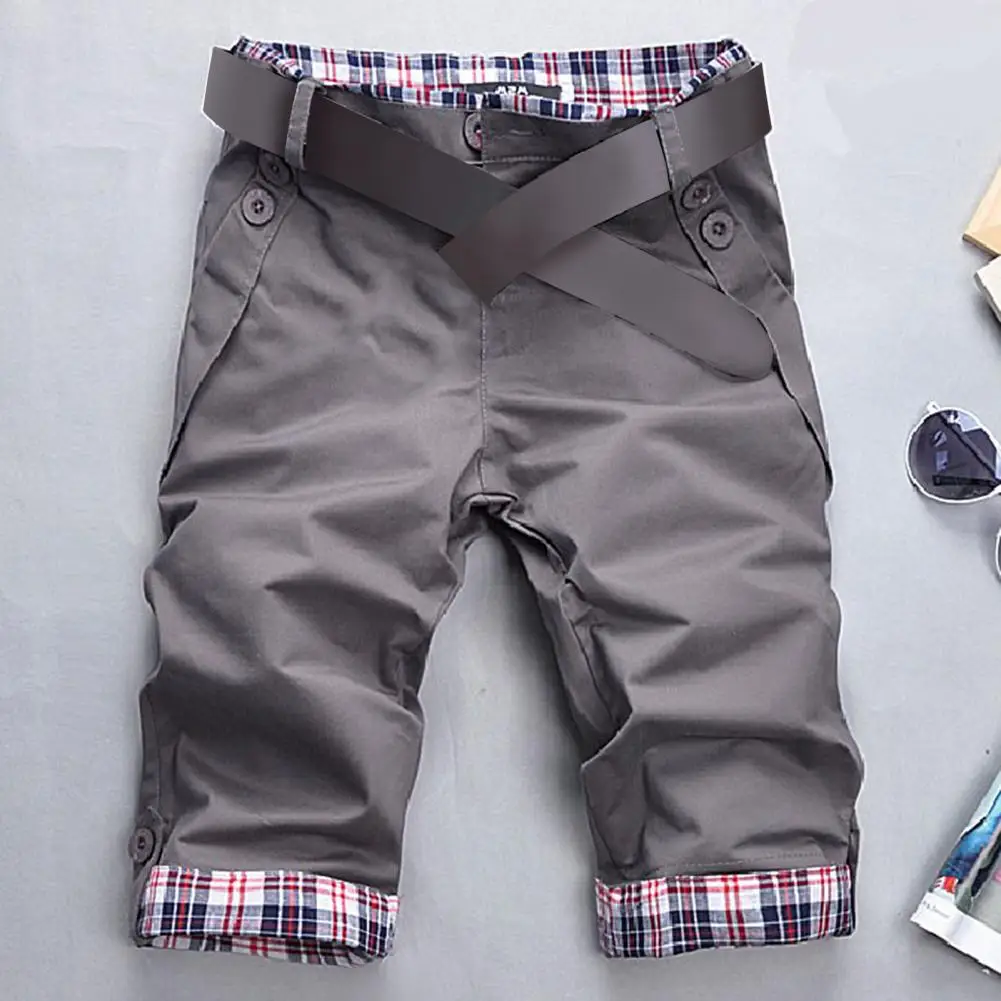 Men Shorts Color Block Plaid Summer Korean Style Pockets Surf Board Shorts for Daily Wear Casual Slim Fit Short Jeans Trousers