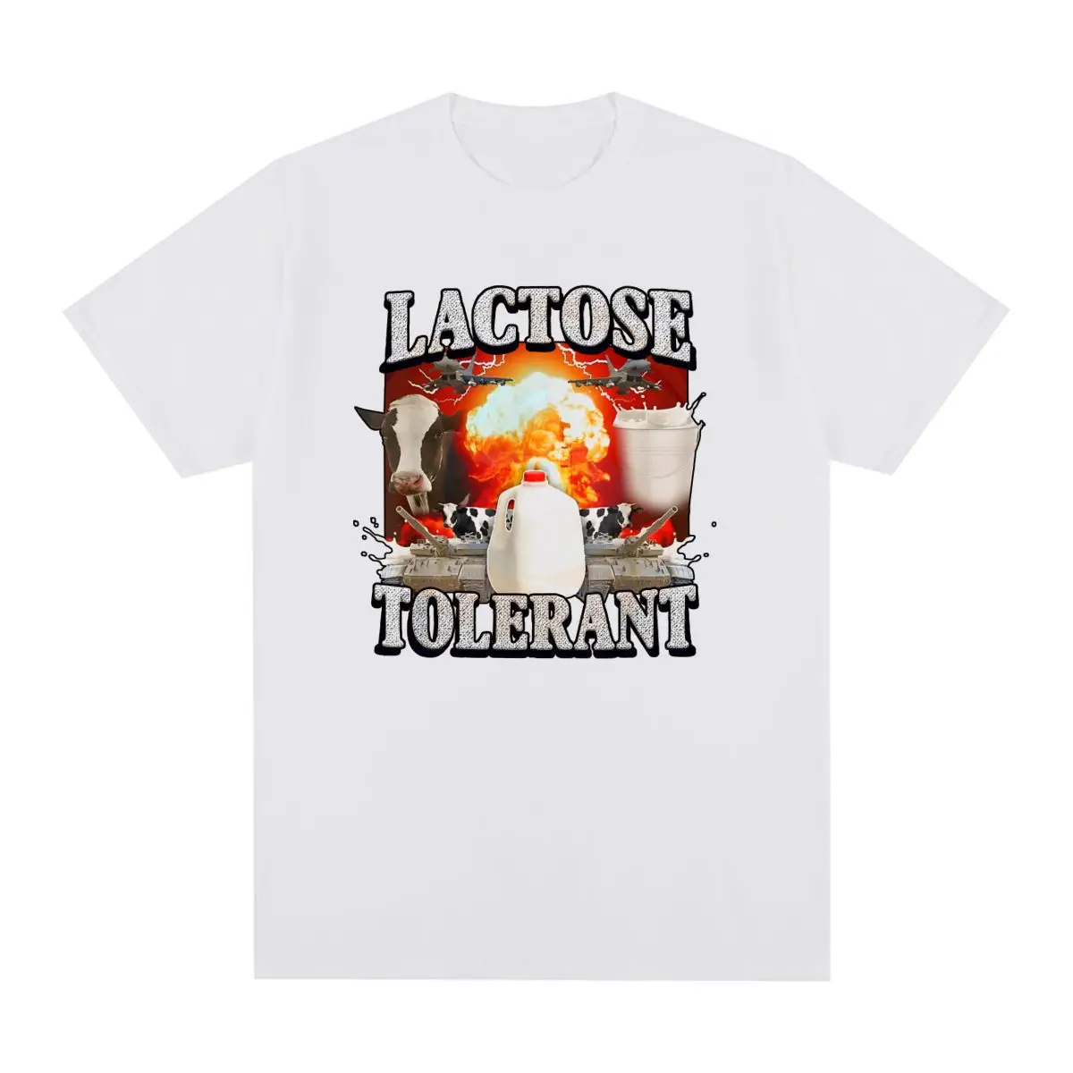 Lactose Tolerant Vintage T-shirt Graphic Print Funny Meme Cotton Men T shirt New Tee Tshirt Womens Tops