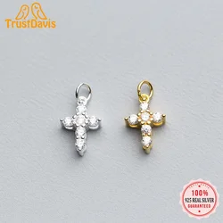 TrustDavis Real 925 Sterling Silver Fashion Sweet Cross Dazzling CZ Charm Pendant Handmade DIY Accessories Fine Jewelry HY353