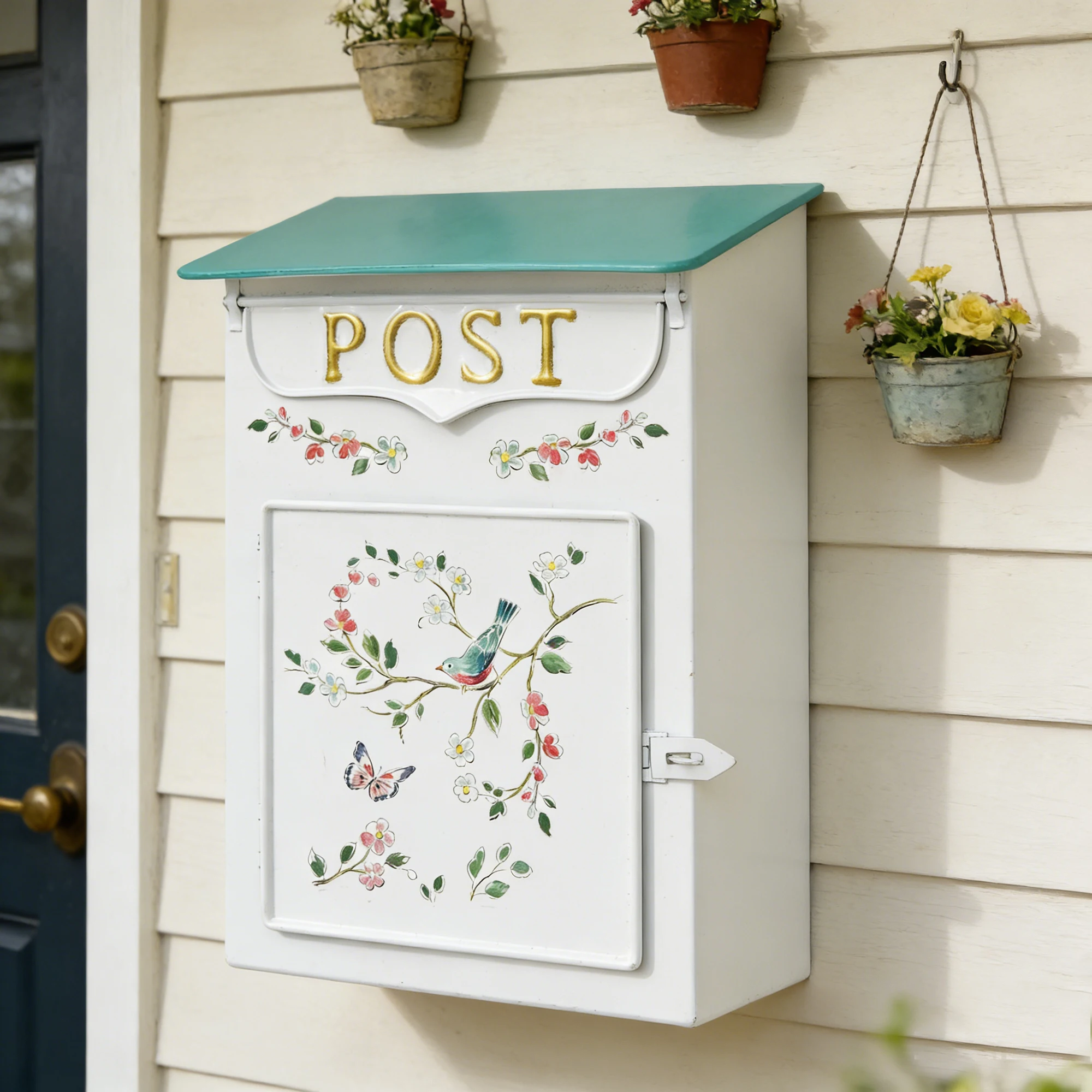European Style Iron Art Mailbox Garden Decoration Bird Flower  Air Wall Hanging Home Decorations Storage Wall Artifacts