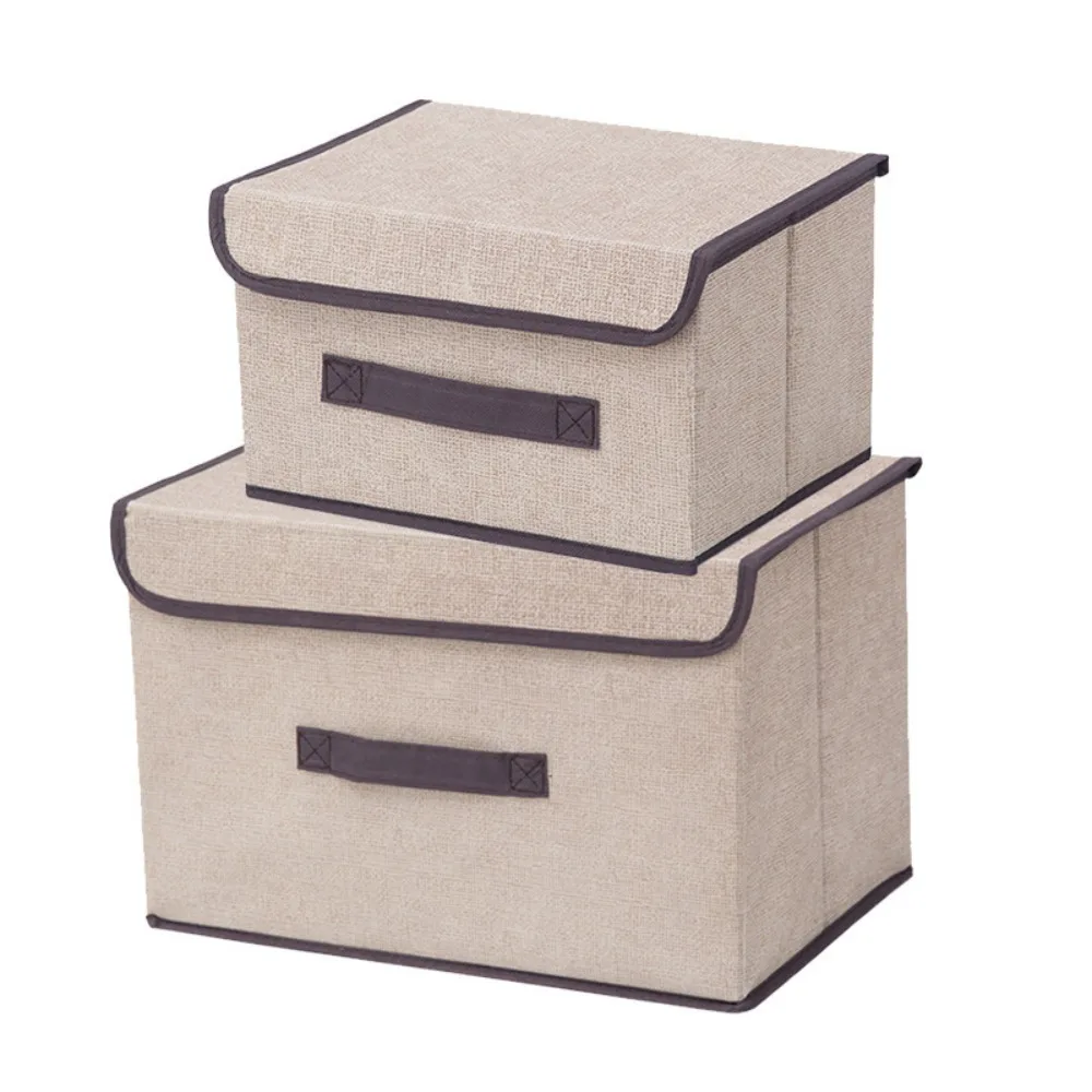 

With Handles Foldable Storage Box Non-Woven Fabric Portable Flip Storage Box Large Capacity with Lid Cosmetics Organizer
