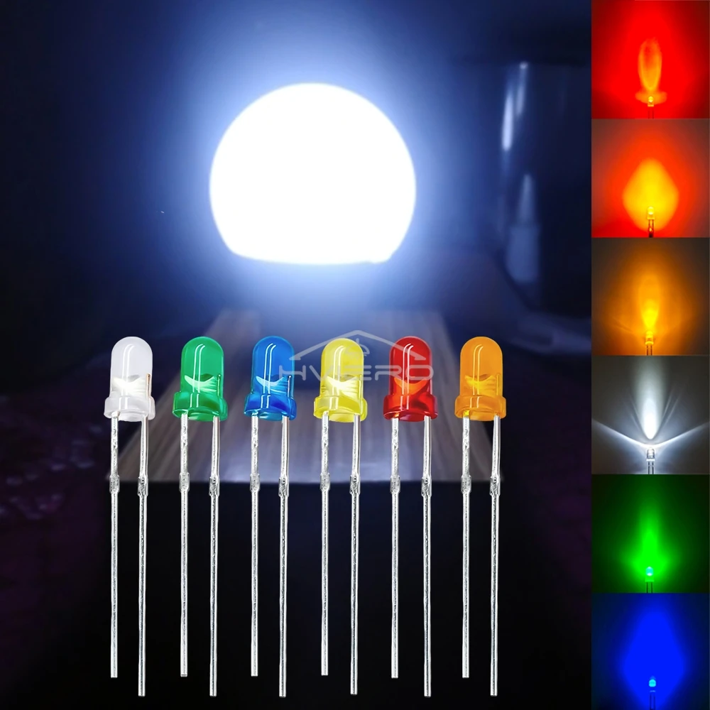 100/200/500/1000Pcs 5mm Round Head with Edge and Short Feet LED Ultra Bright White Red Yellow Light Emitting Diode Diy Kit Lamp