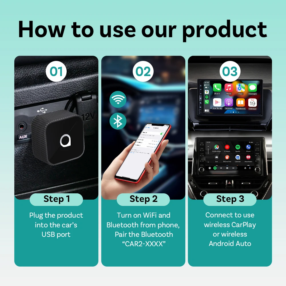 Ottocast Ultra Mini Draadloze CarPlay Android Auto Adapter USB Dongle Plug Play Bluetooth 5.8 Wifi Auto Connect voor 98% van auto's