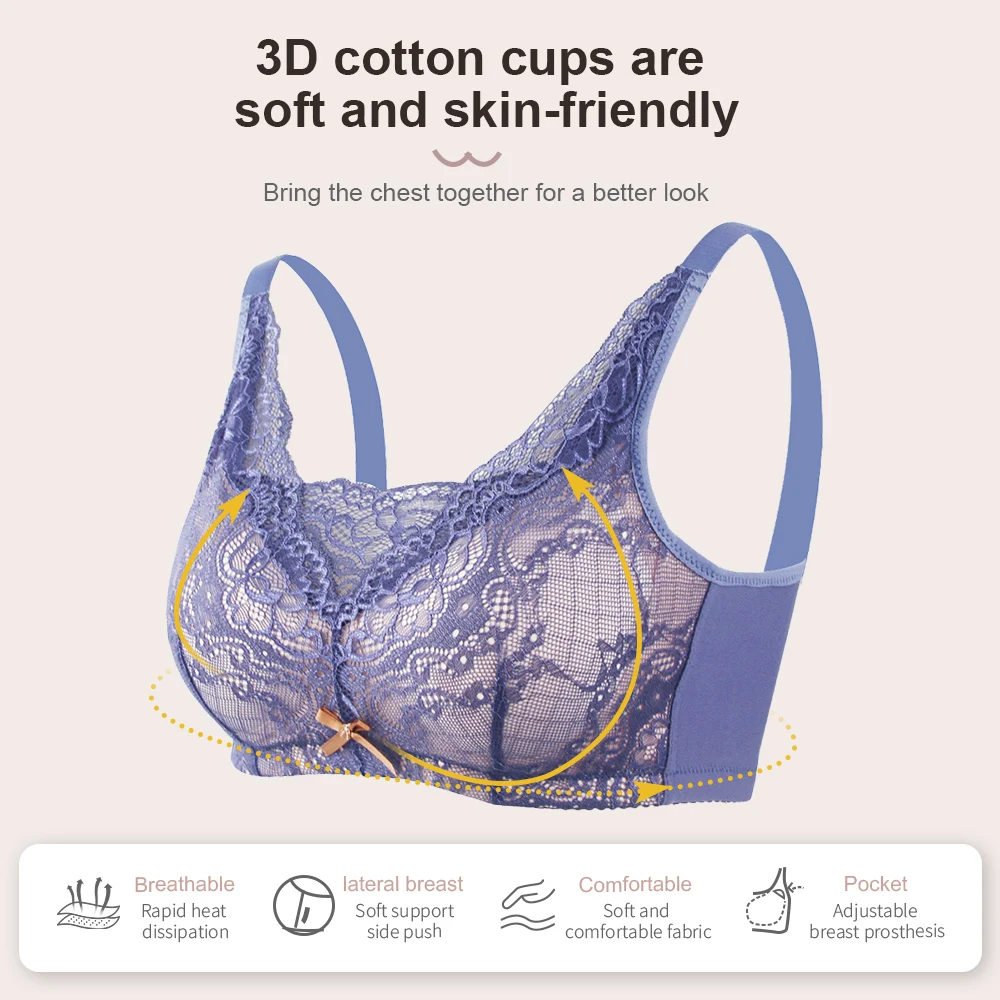 LERVANLA C078 여성 유방 절제술 일일 브래지어 실리콘 유방 보형물 강철 반지없이 인공 보형물 채우기