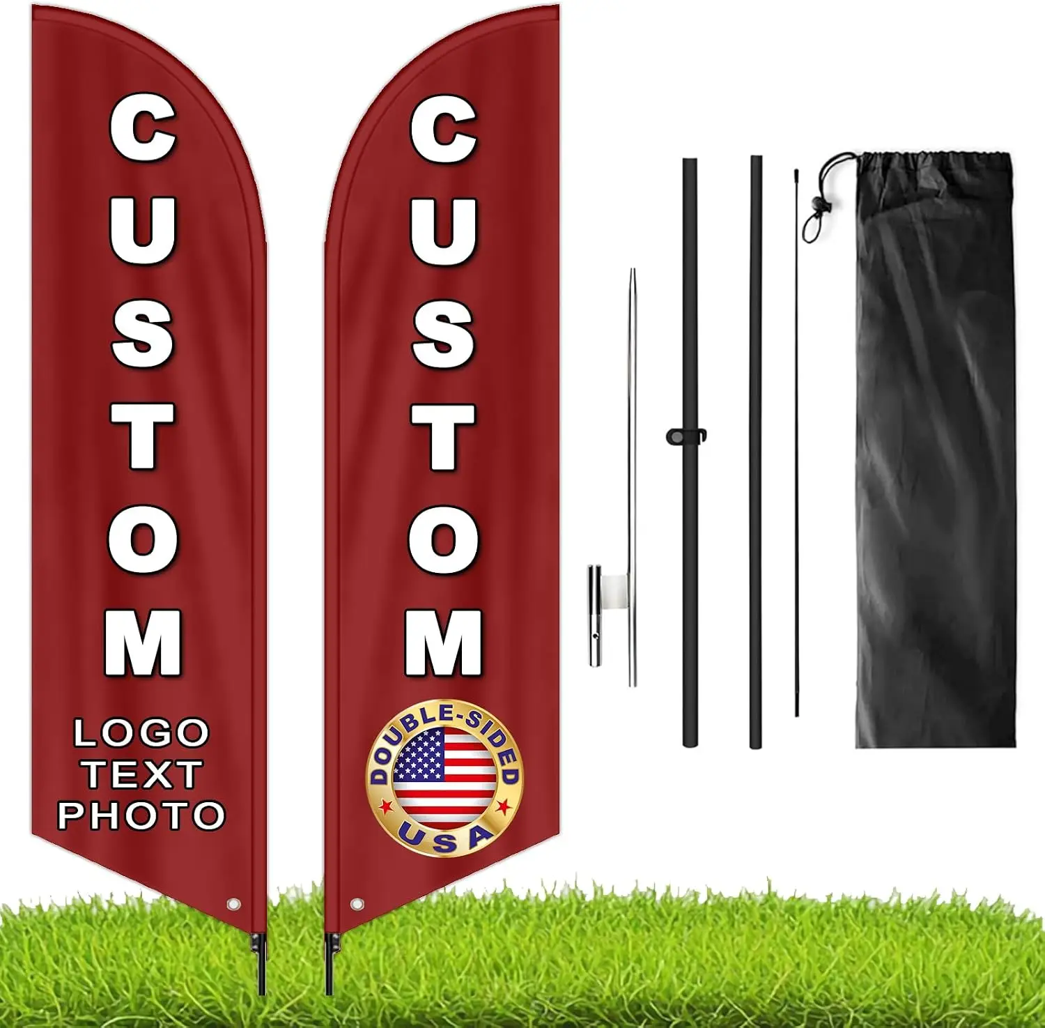 Feather Flags For Business Outside With Pole Kit - Personalized Advertising Feather Flag Banner With Your Business Logo Photo Te