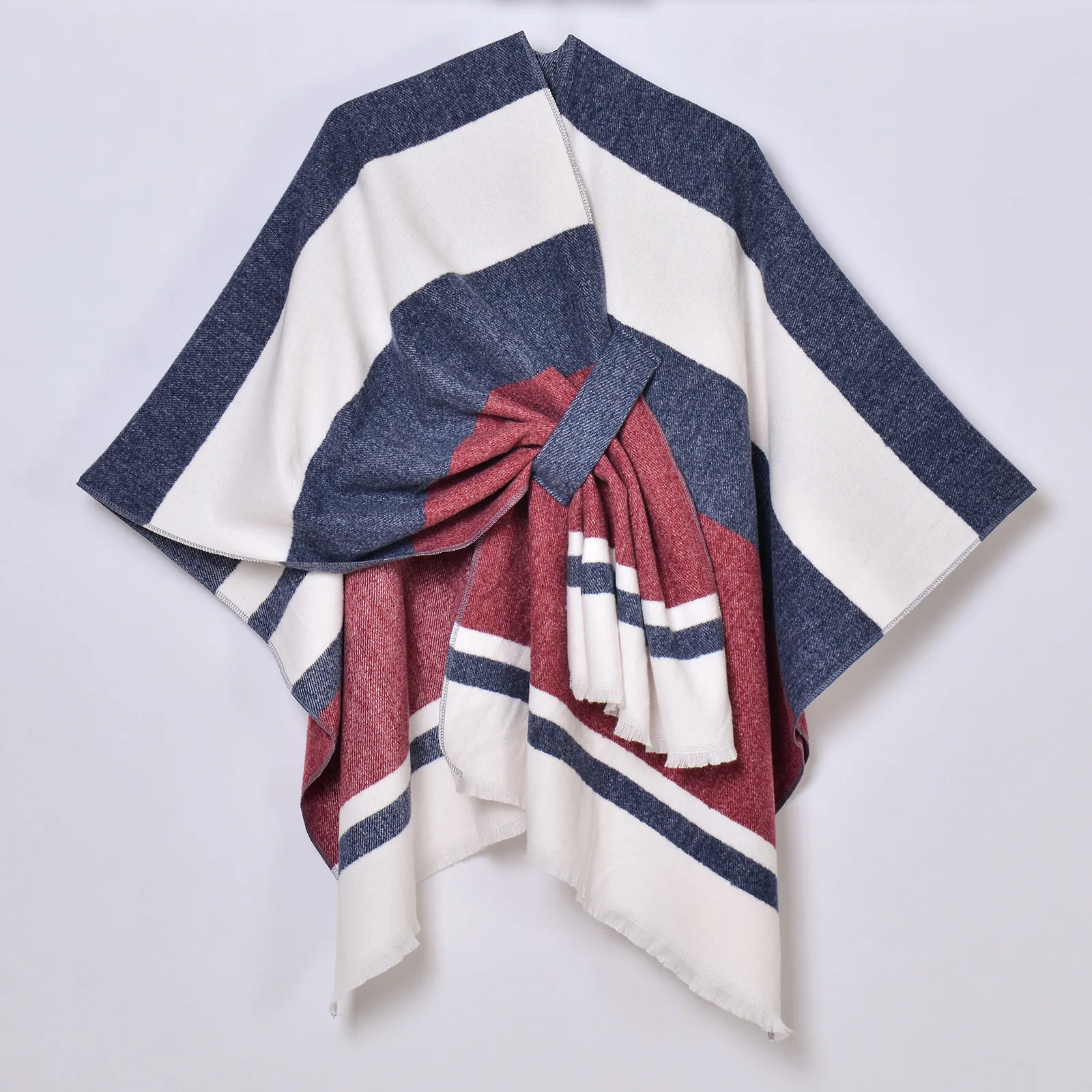 Fashionable Women's Shawl with Diagonal Strap and Horizontal Stripe