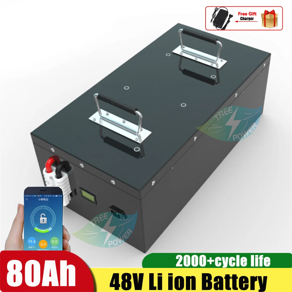 

Литий-ионный аккумулятор 48 в 80 Ач, батарея 48 в BMS для 5000 Вт RV EV Scooter трехколесного велосипеда, рыболовной лодки + зарядное устройство 10 А