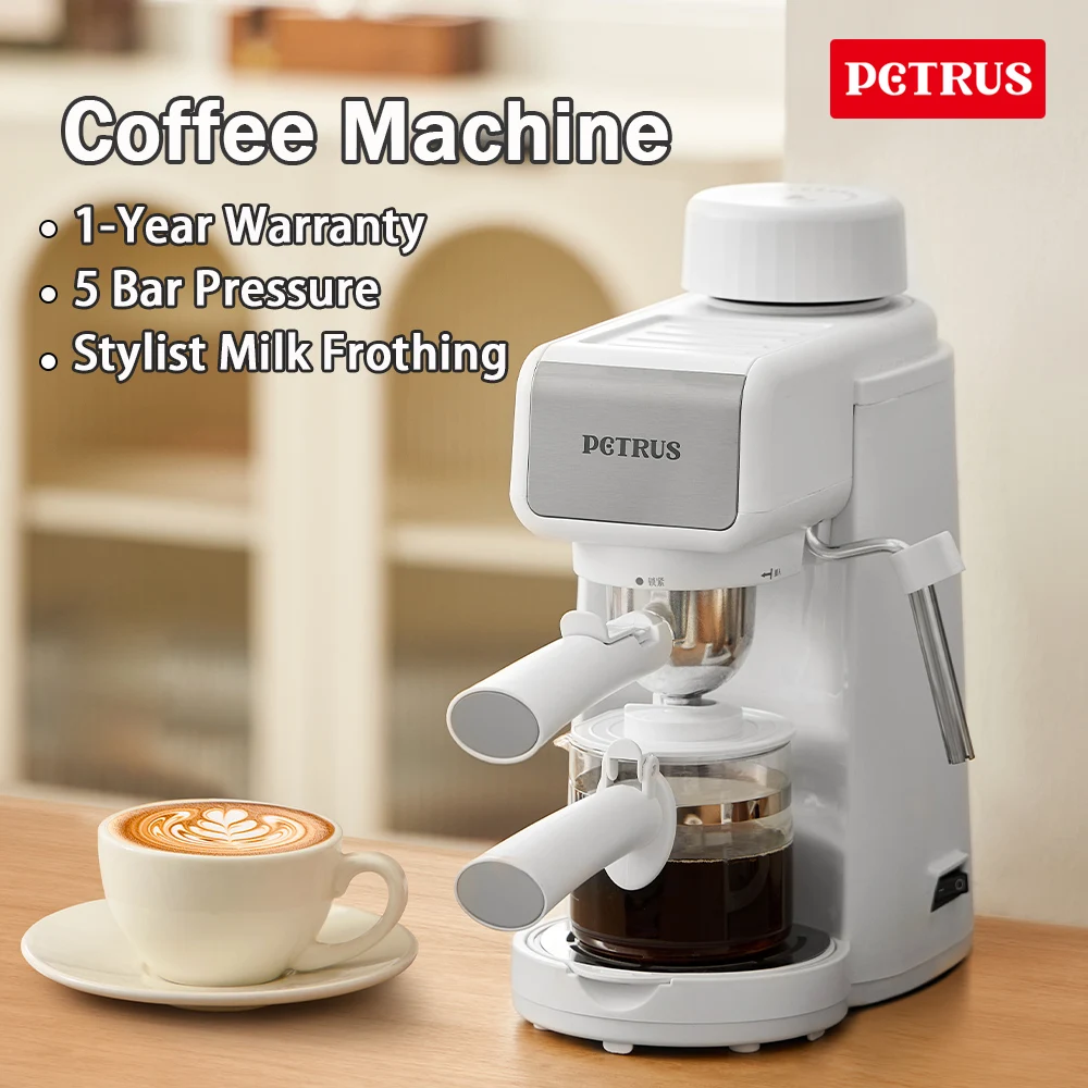 Petrus Espresso Coffee Machine Mini 5 Bar With Fancy Milk Function Latte Cappuccino For Beginners