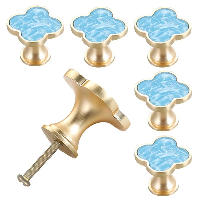 6 Pcs Four-Leaf Knobs Creative Metal Handle Cabinet Drawer Pulls For Furniture Cabinet With Screws