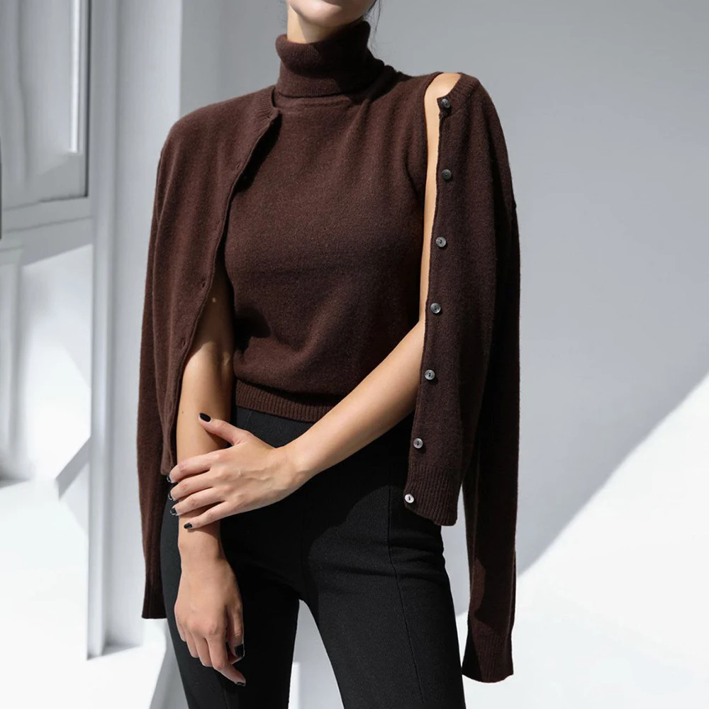 

Tuularose женские однотонные свитера кардиган с длинным рукавом и круглым вырезом однобортные вязаные пальто повседневная осень 2025 модная женская верхняя одежда