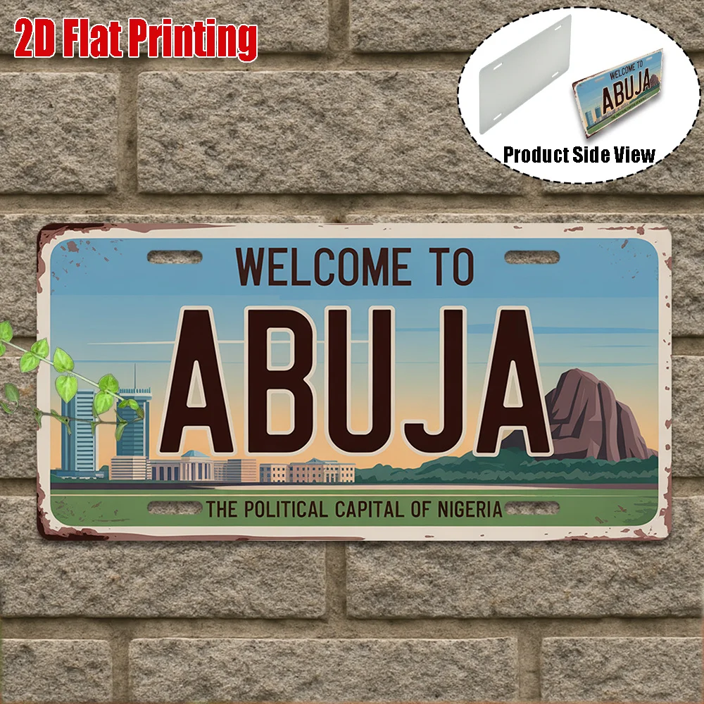 2D Flat Vintage Wall Decor Sign Welcome to Abuja Themed Printing Political Capital Vibrant Culture Home Decor