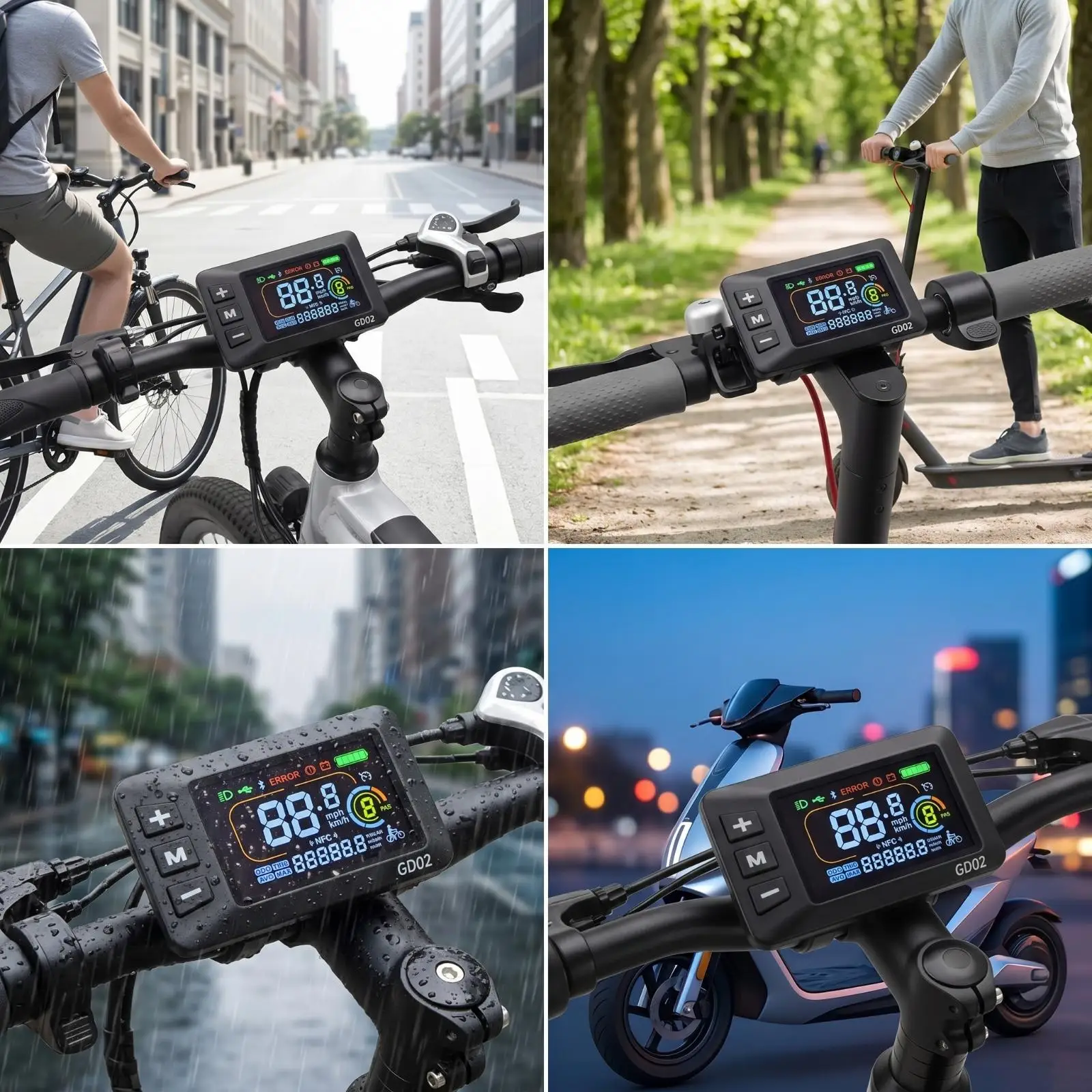 Electric Bike Display Rectangular LCD Meter Safeguarding for Commuting