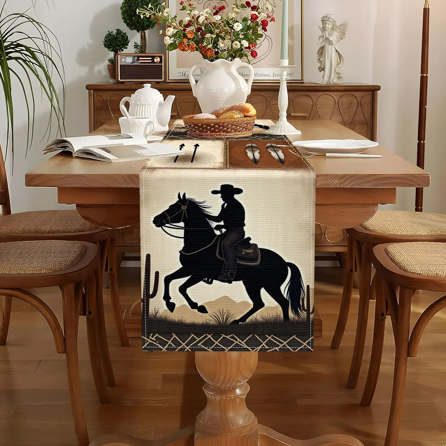1 Piece of Western Cowboy Theme Table Runner with Denim with Indian Elements, Suitable for Western Theme Parties, Country Music Festival, Cowboy Culture Activities