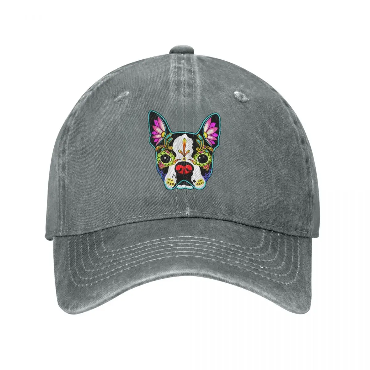 

Boston Terrier In Black-Day Of The Dead Sugar Skull Dog Baseball Cap cowboy hat Peaked cap Cowboy Bebop Hats Men and women hats