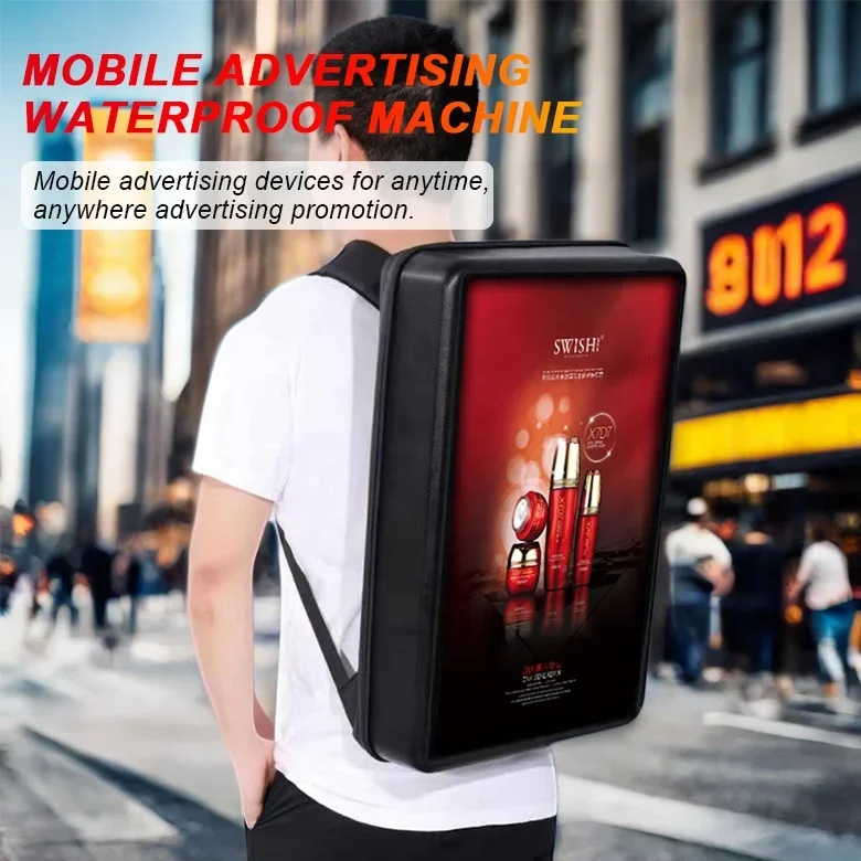 Outdoor 21.5 inch LCD backpack waterproof walking billboard Android advertising billboard Wifi battery power supply