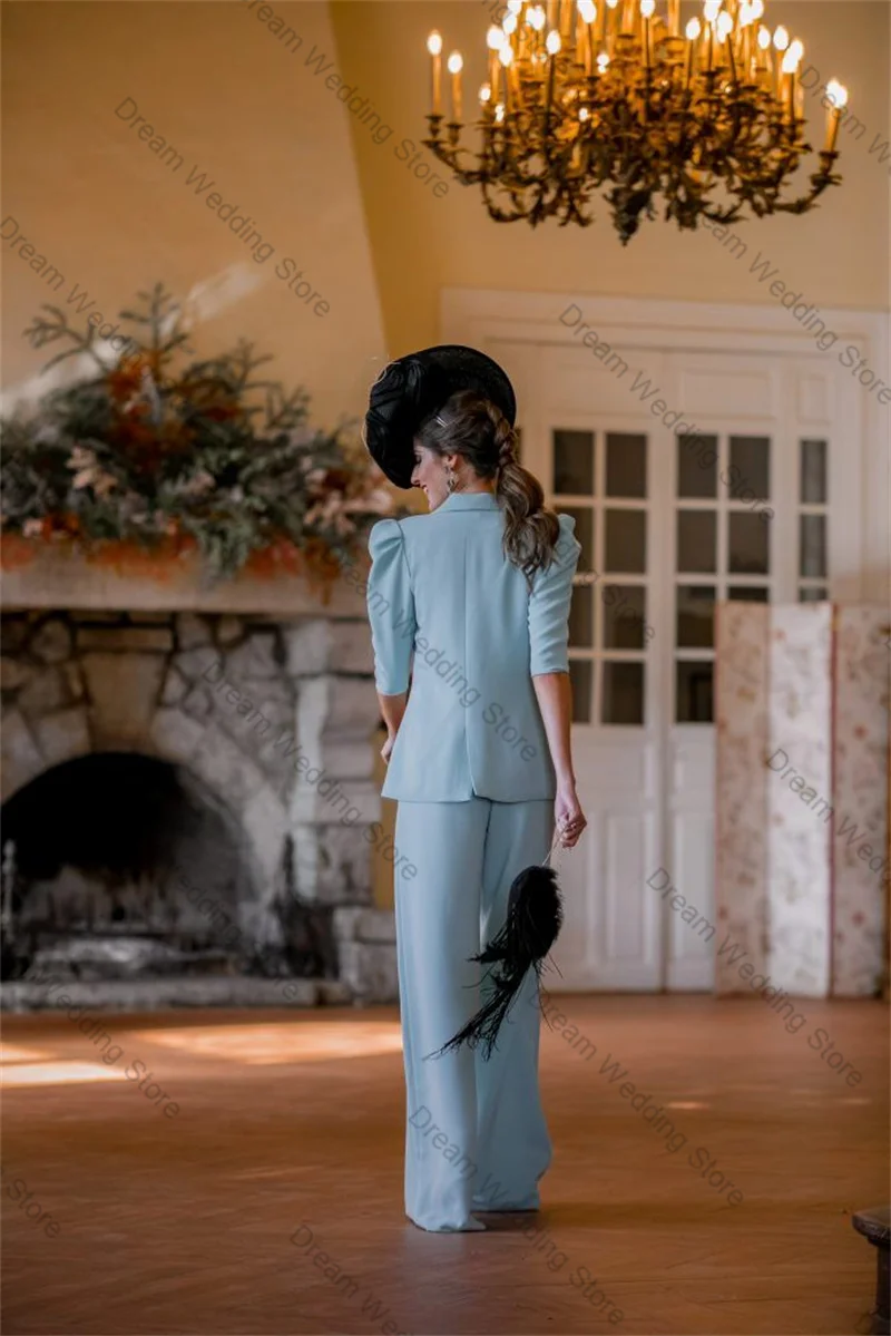 Blue Black Women Suit Set 2 Pcs Blazer Pants Trousers 3/4 Full Sleeves Formal Office Lady Jacket Customized Guest Wedding Coat