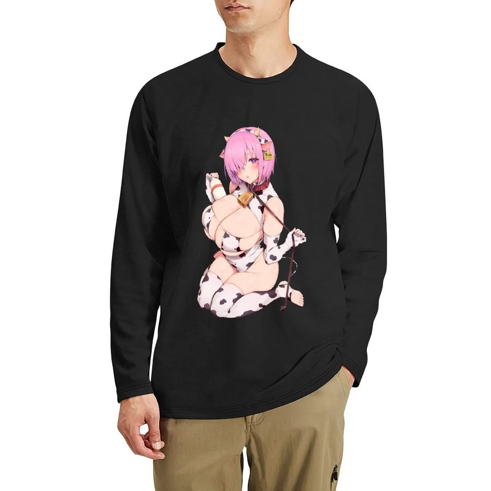 

Oppai huge boobs leashed anime cow girl Long T-Shirt man clothes cute tops t shirt man graphic t shirts mens vintage t shirts