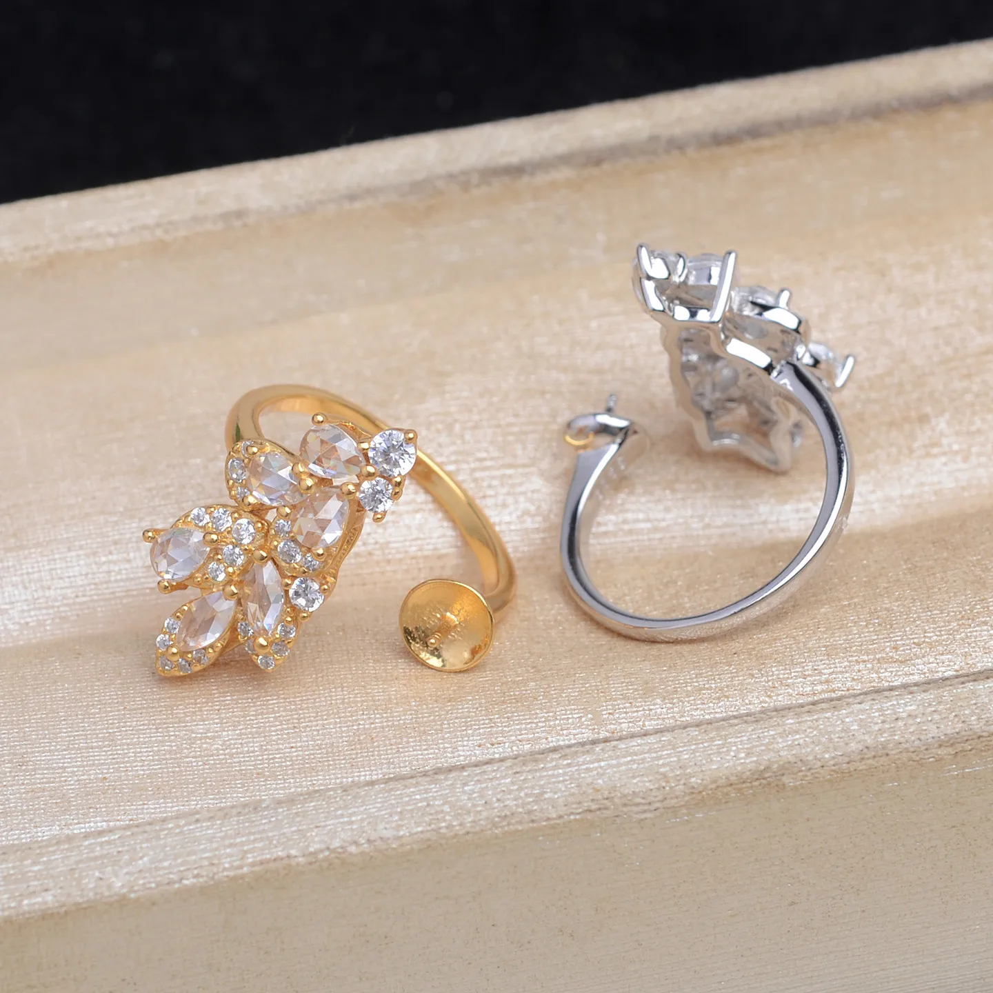 S925 Sterling Silver Adjustable Finger Ring Mountings Base Setting Findings Jewelry Components for 9-12mm Pearls 3pcs/lot