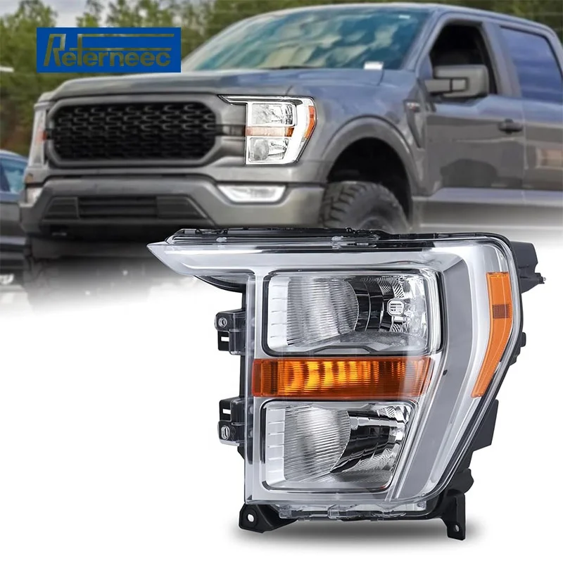 Chrome Bezel Halogen Headlight Assembly Compatible for Ford F150 F-150 2021-2023 Left Driver Side ML3Z-13008-K FO2503409