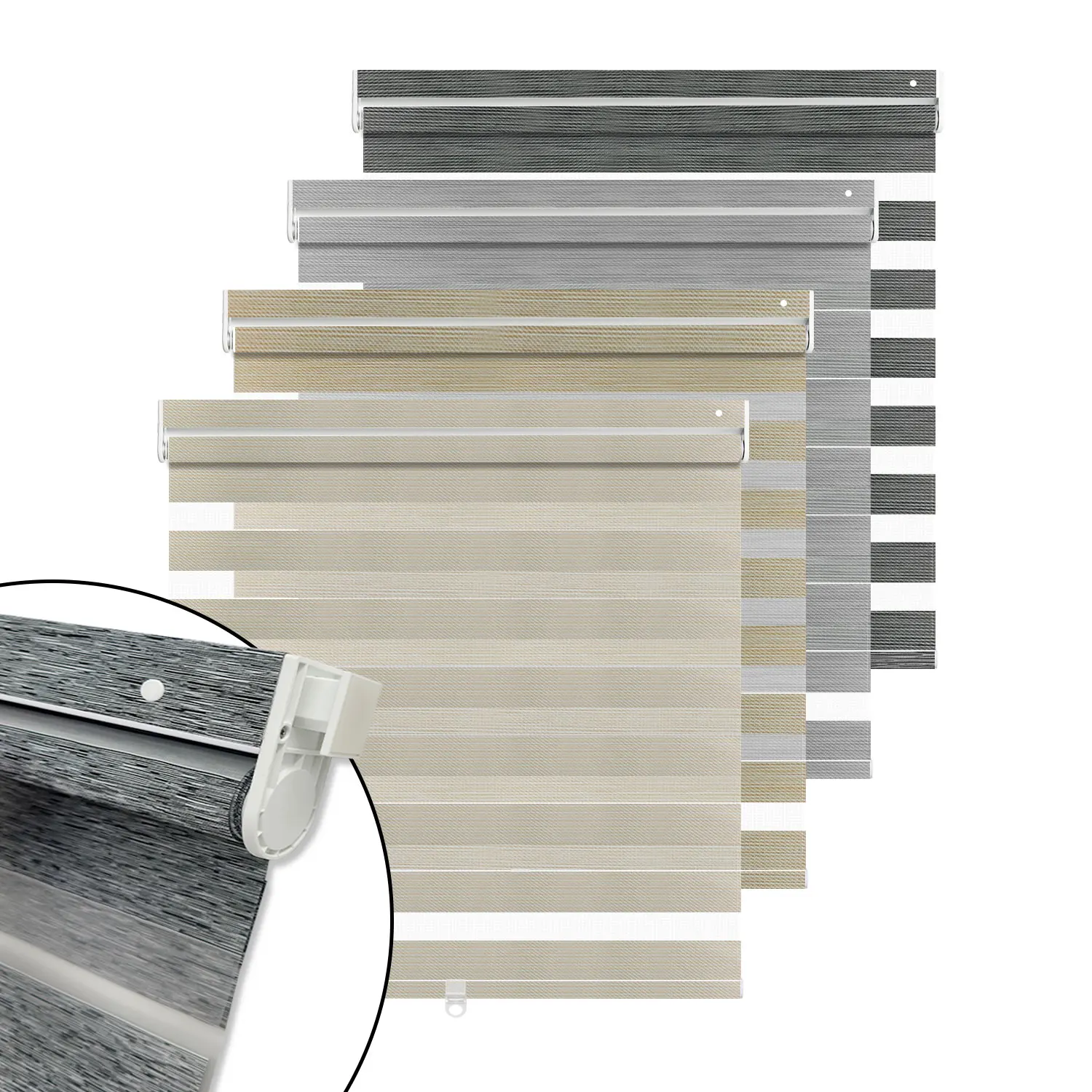 

Cordless Dual Layer Zebra Blinds No Tools for Windows Roller Shades Custom Size, Easy to Install