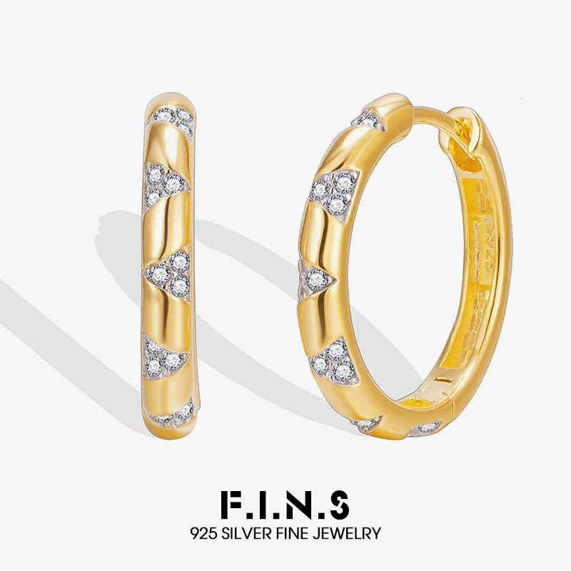 

F.I.N.S S925 Sterling Silver Hoop Earrings Fashion Luxury Geometric Zirconia Round Huggies Ear Buckle Minimalist Fine Jewelry