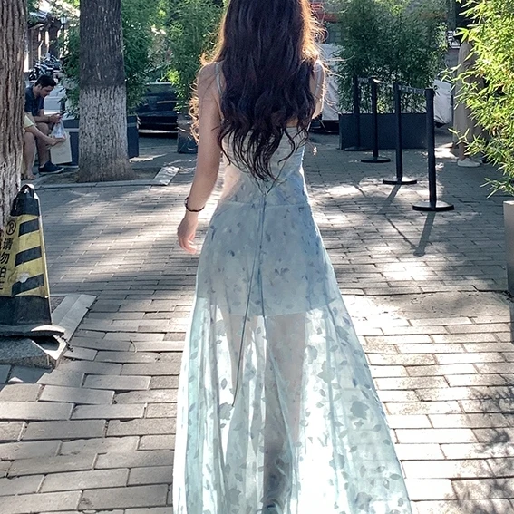 

Drlike Floral Print Maxi Dr Women's Holiday Fairy Skirt Waist Cinched Summer Gown French Sle Svel Head over Heels